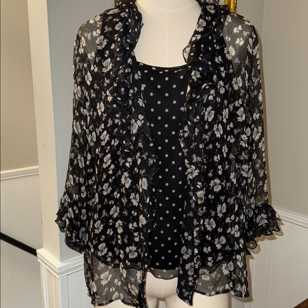 Devernois Black and White Floral Set. Size 50. Like new!
